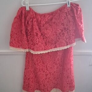 Elegant Lace Off-Shoulder Top - Coral